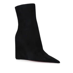 Unique Amina Muaddi Pernille Black Suede Wedge Boots